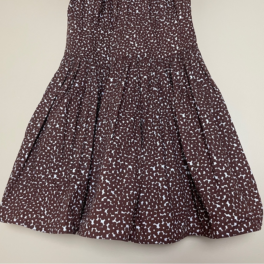 J Crew Mini Dress 14 Brown Floral Drop Waist Cotton Poplin BR400 Cottagecore NWT - Picture 4 of 15